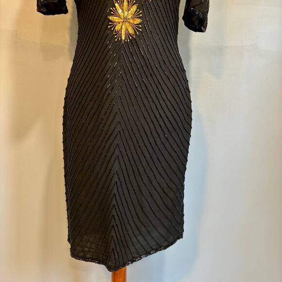 Vintage Jennifer Black & Gold Beaded Cocktail Dress, size small - Picture 5 of 15